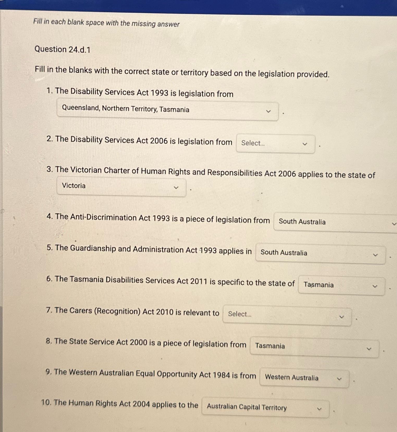 Fill in each blank space with the missing answer