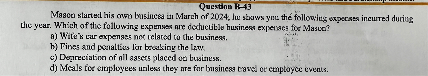 Question B - 4 3 Mason started his own business
