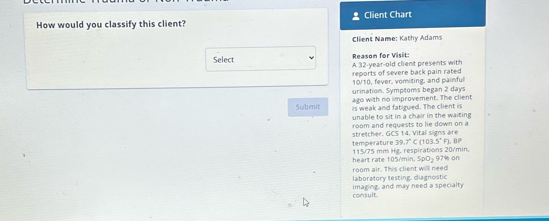 How would you classify this client? Client Chart