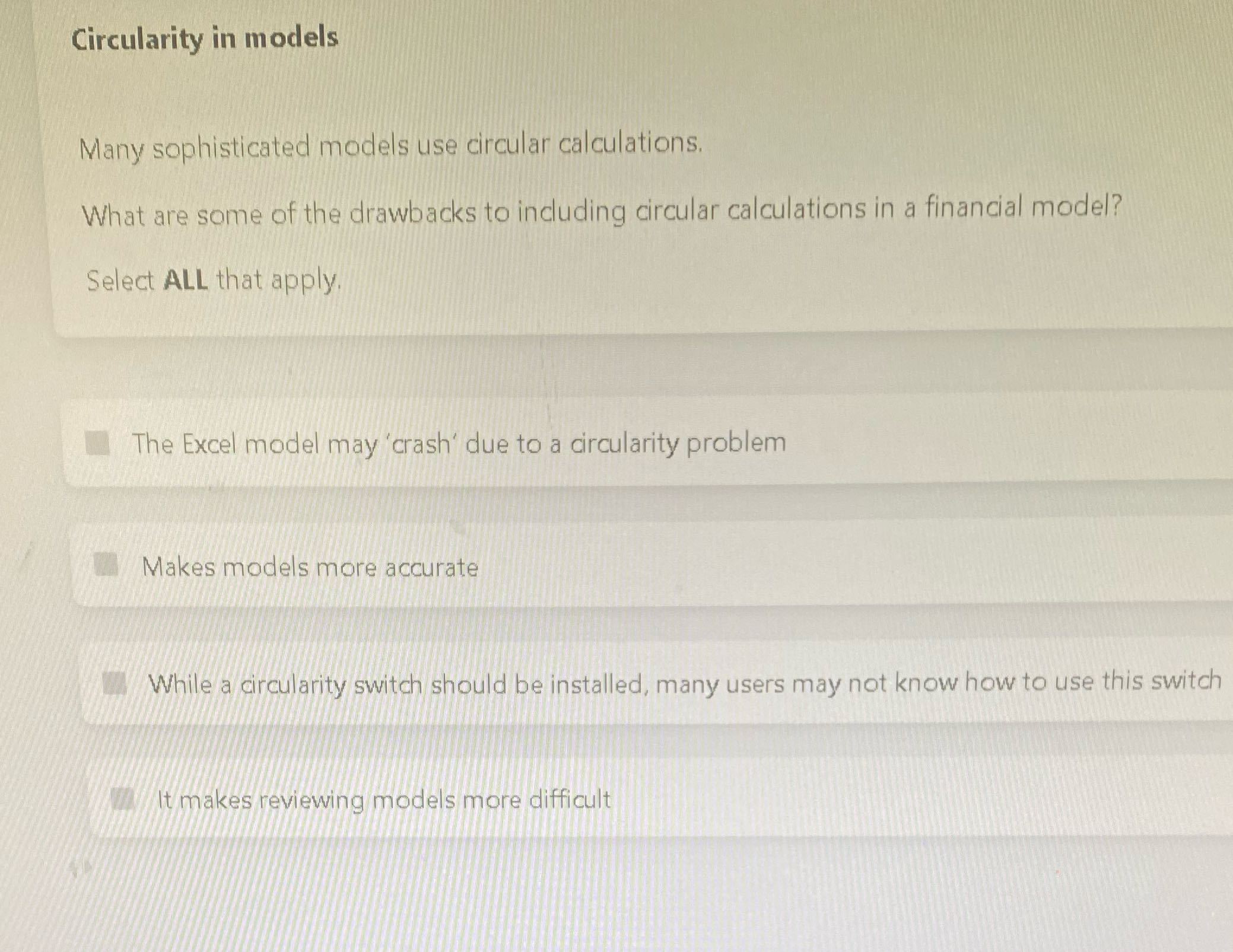 Solve Circularity in models Many sophisticated