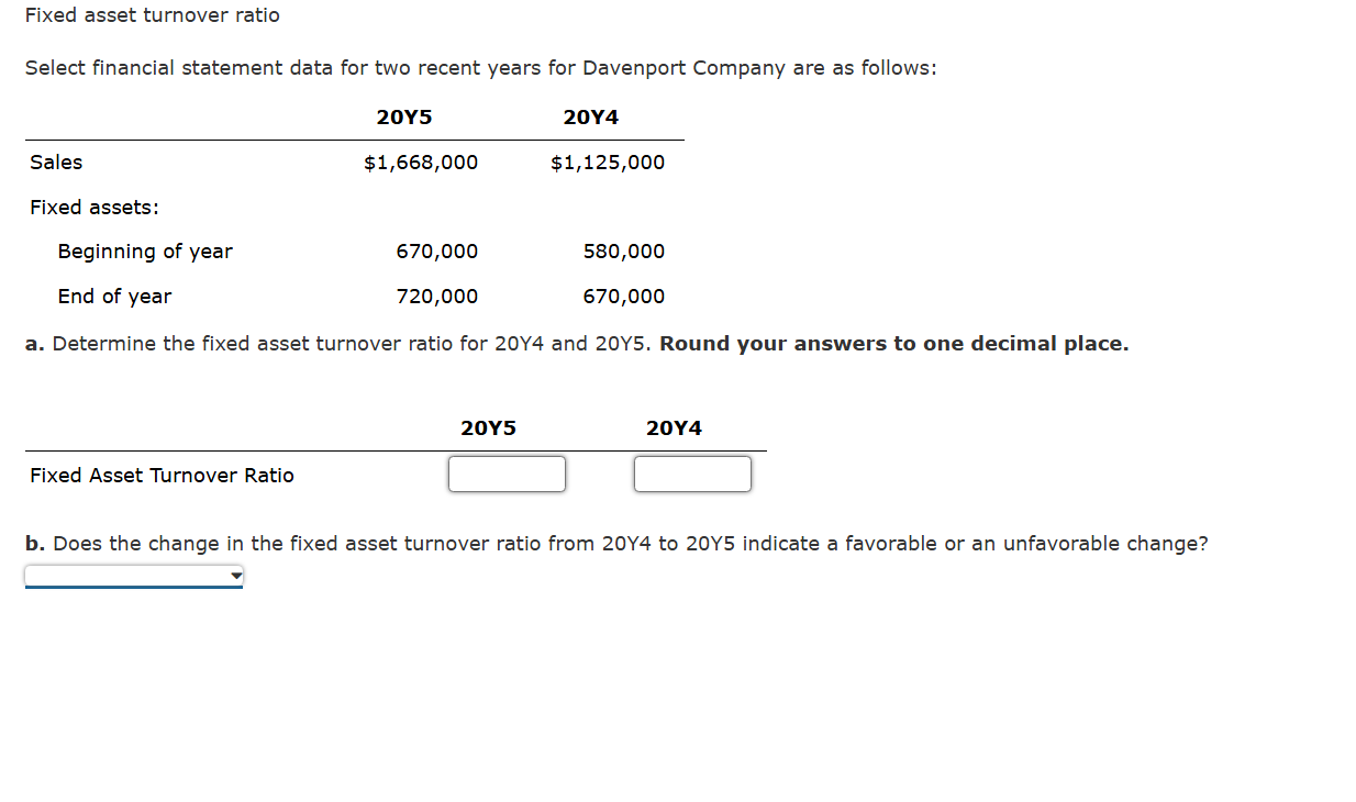 Fixed asset turnover ratio Select financial