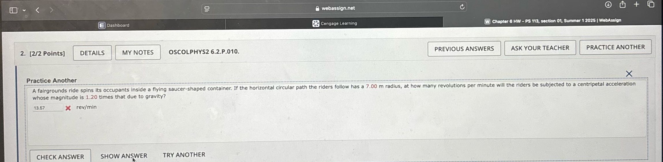 webassign.net + E Dashboard Cengage Learning W