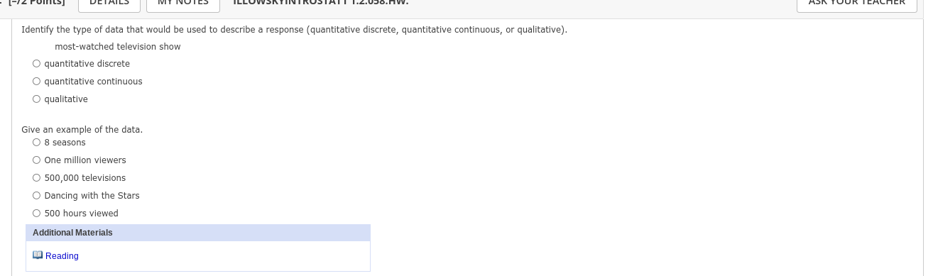 how to solve Identify the type of data that would