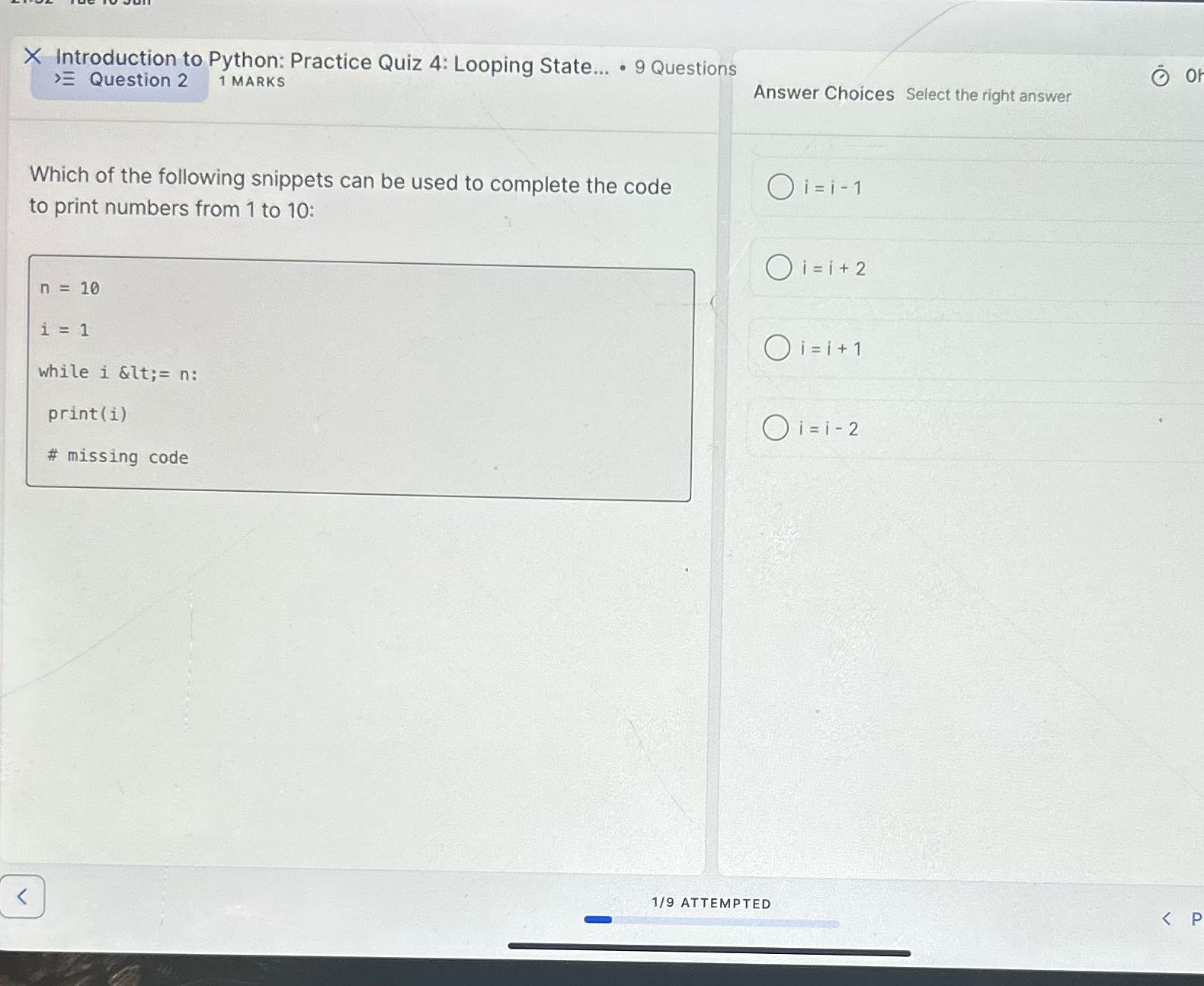 enee ES A * Antroduction to Python: Practice Quiz