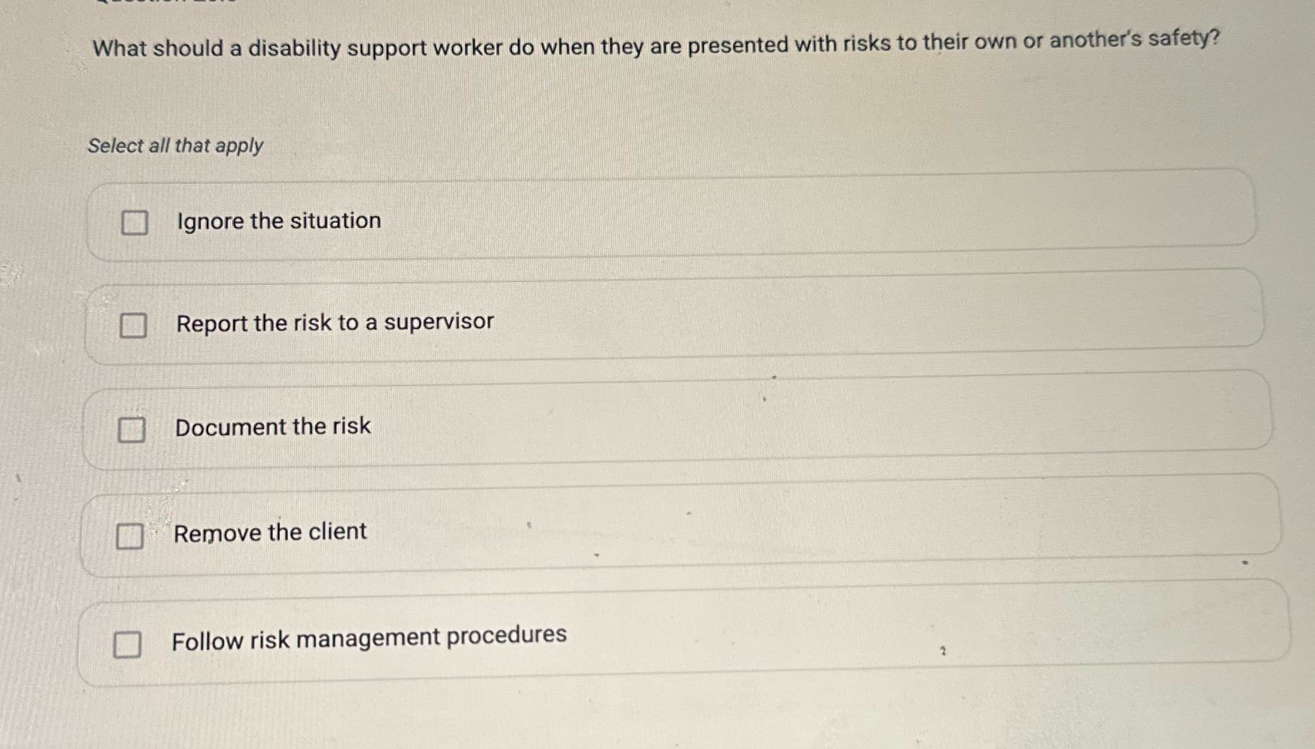 What should a disability support worker do when