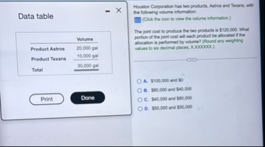 Data table \ table [ [ , Volume ] , [ Product