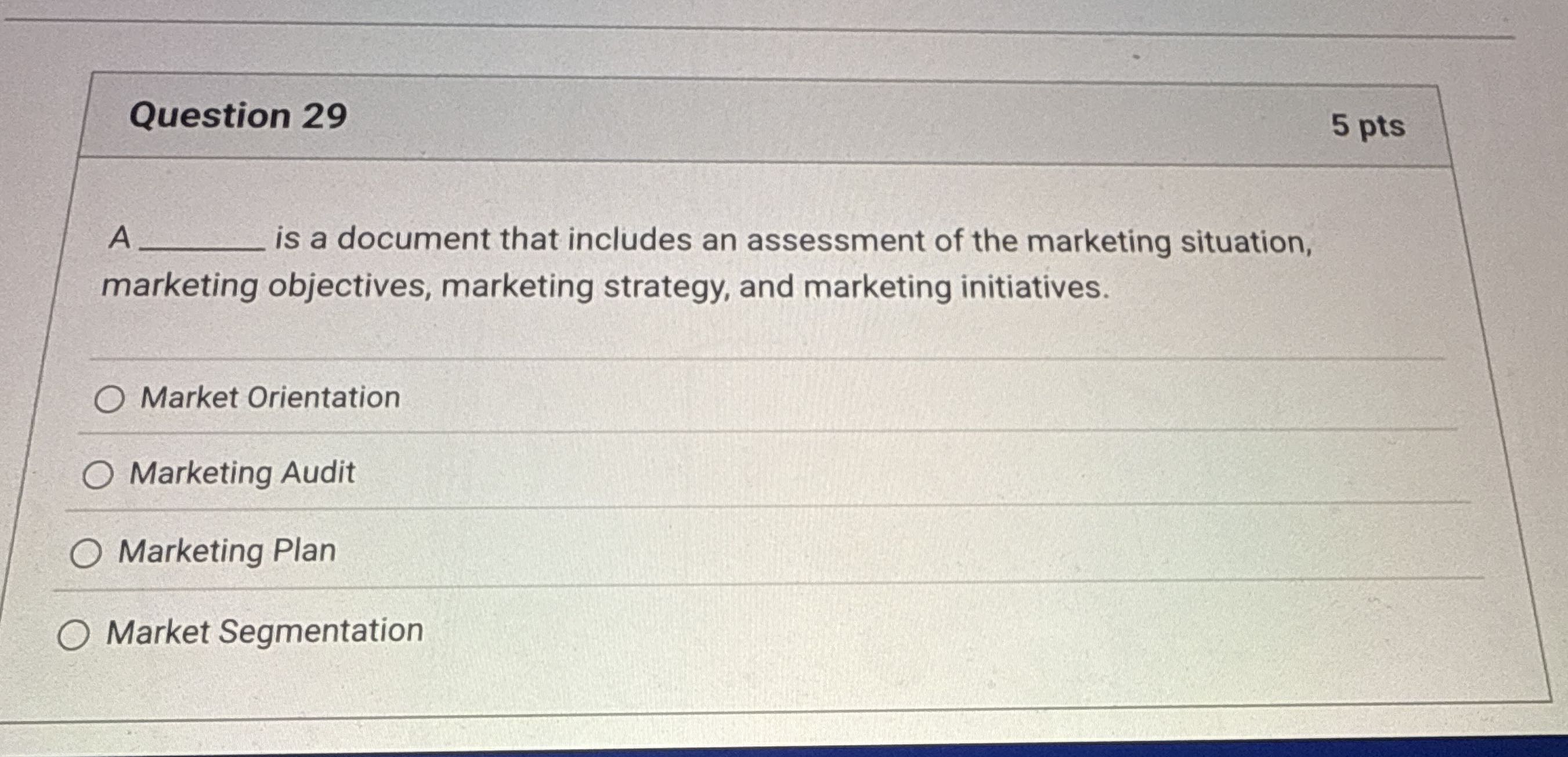 Question 29 5 pts A is a document that includes