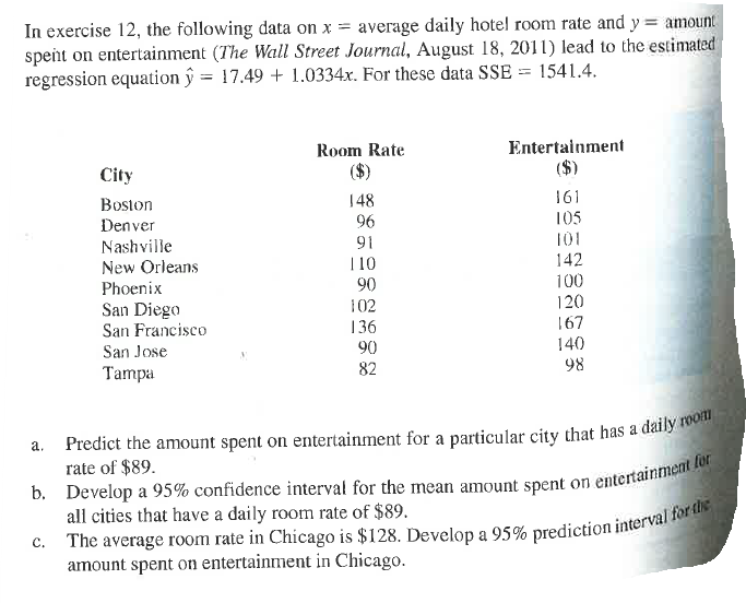 In exercise 12, the following data on x = average