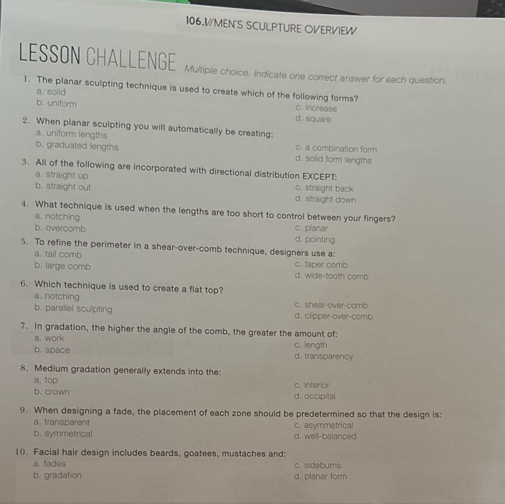 106.V//MEN'S SCULPTURE OVERVIEW LESSON