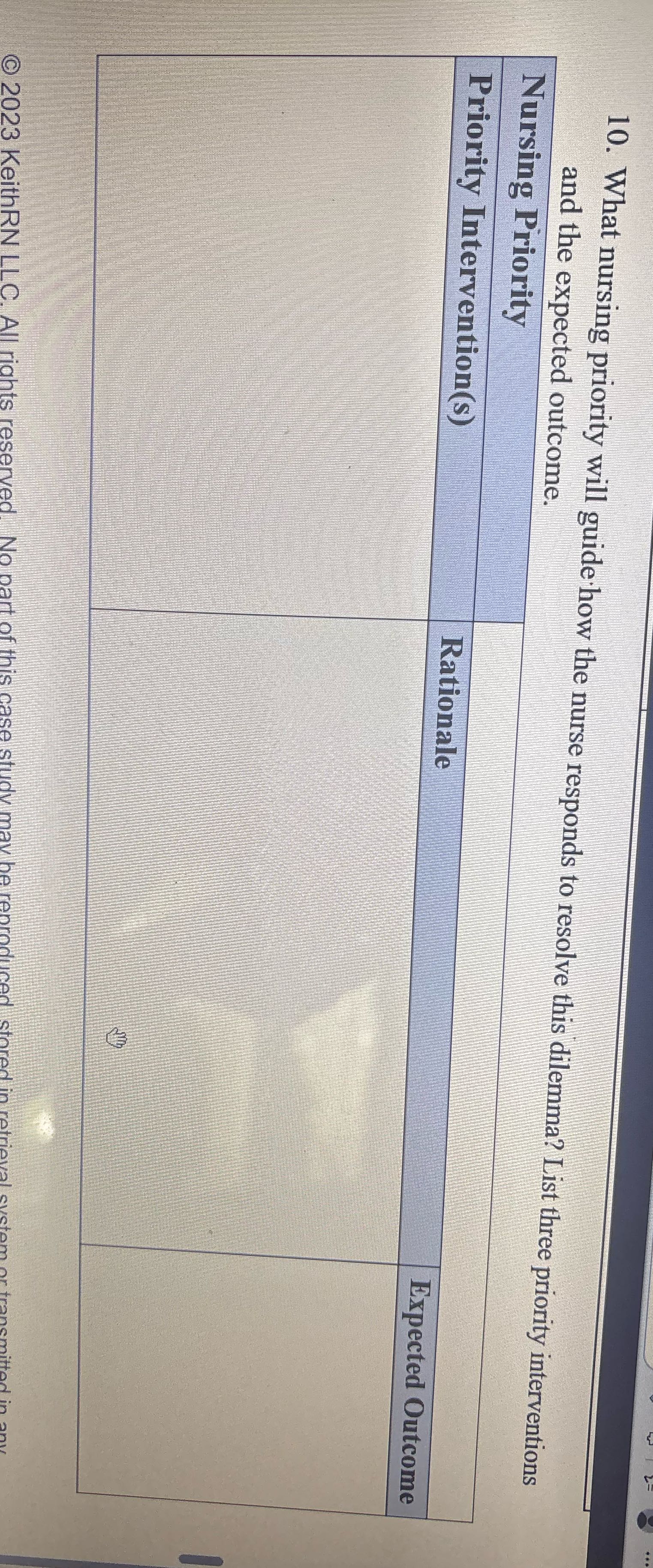 Answer on Mohammed case 10. What nursing priority