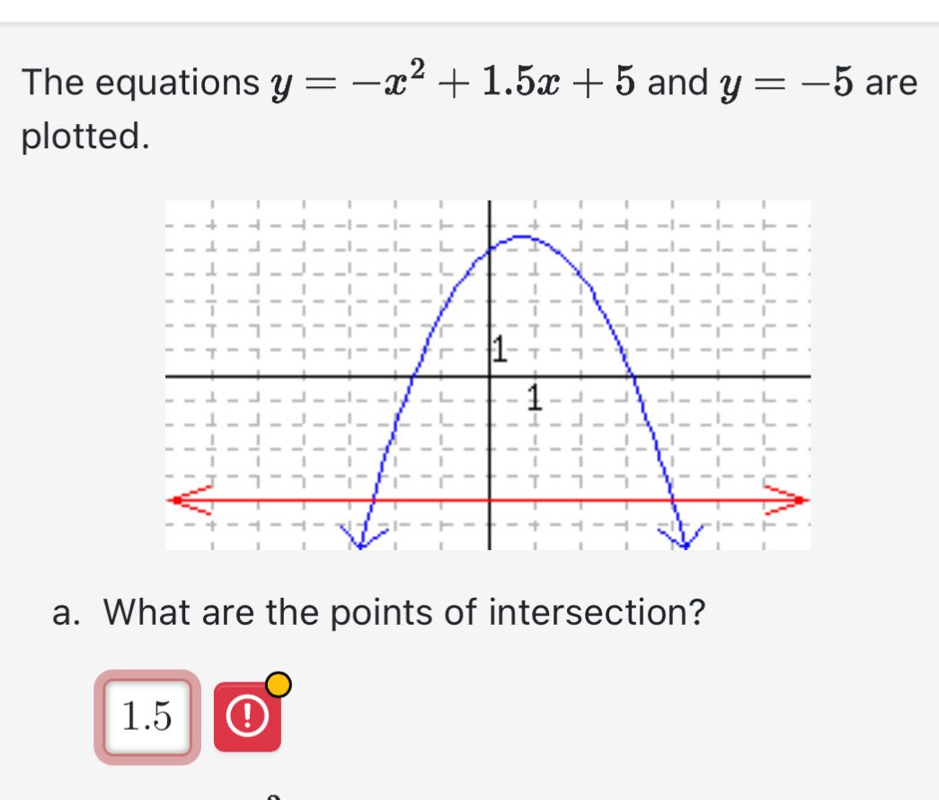 The equations y = x* + 1.52 + 5 and y = 5 are