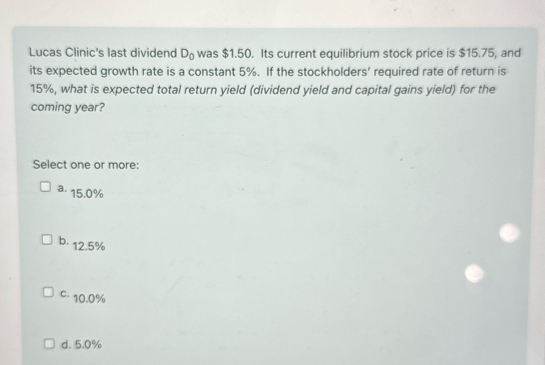Lucas Clinic's last dividend Do was $1.50.