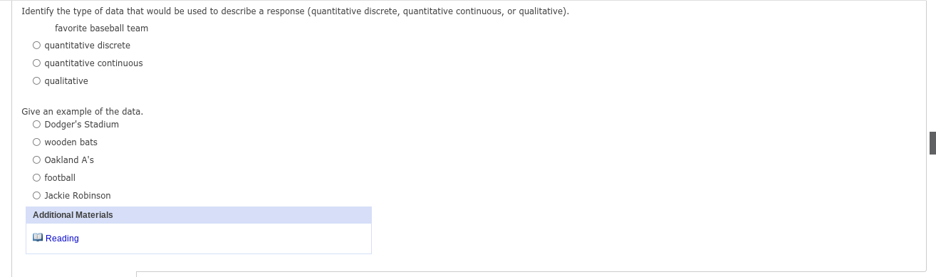 how to solve Identify the type of data that would