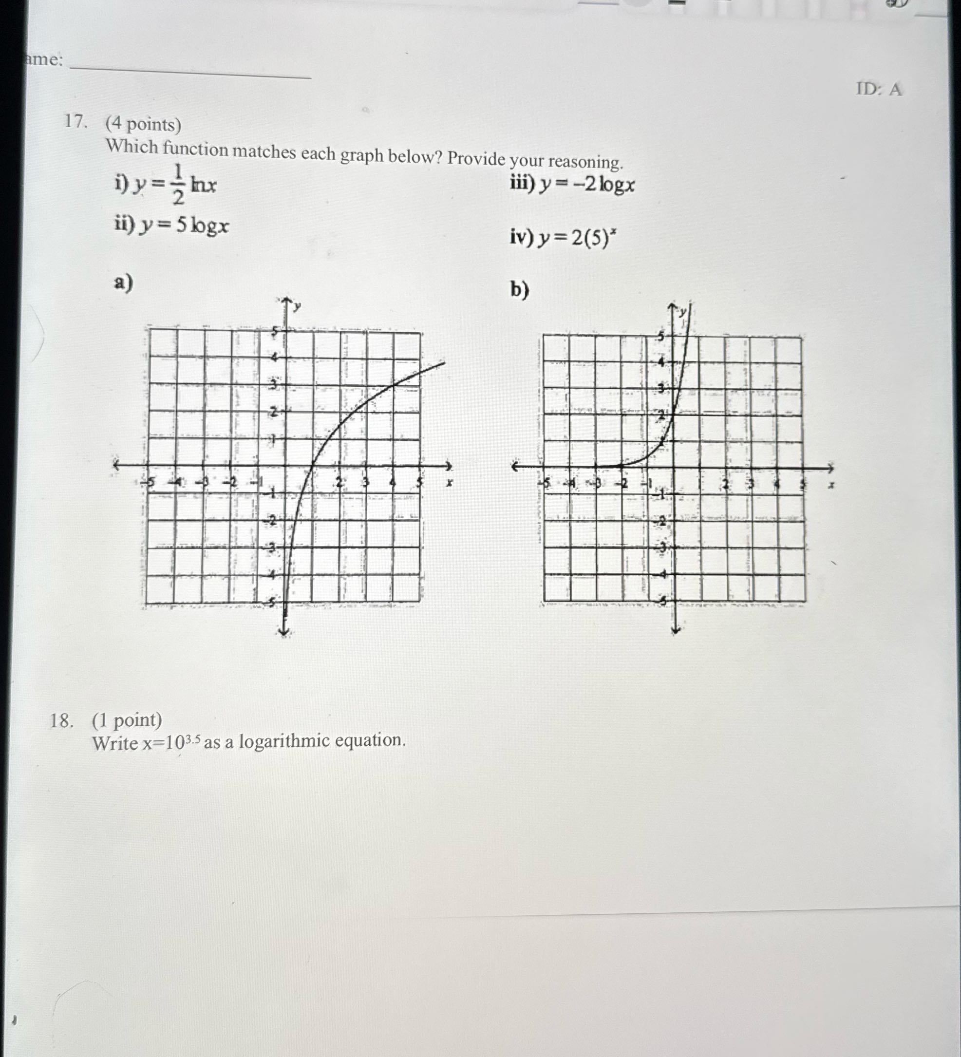 ame: ID: A 17. (4 points) Which function matches