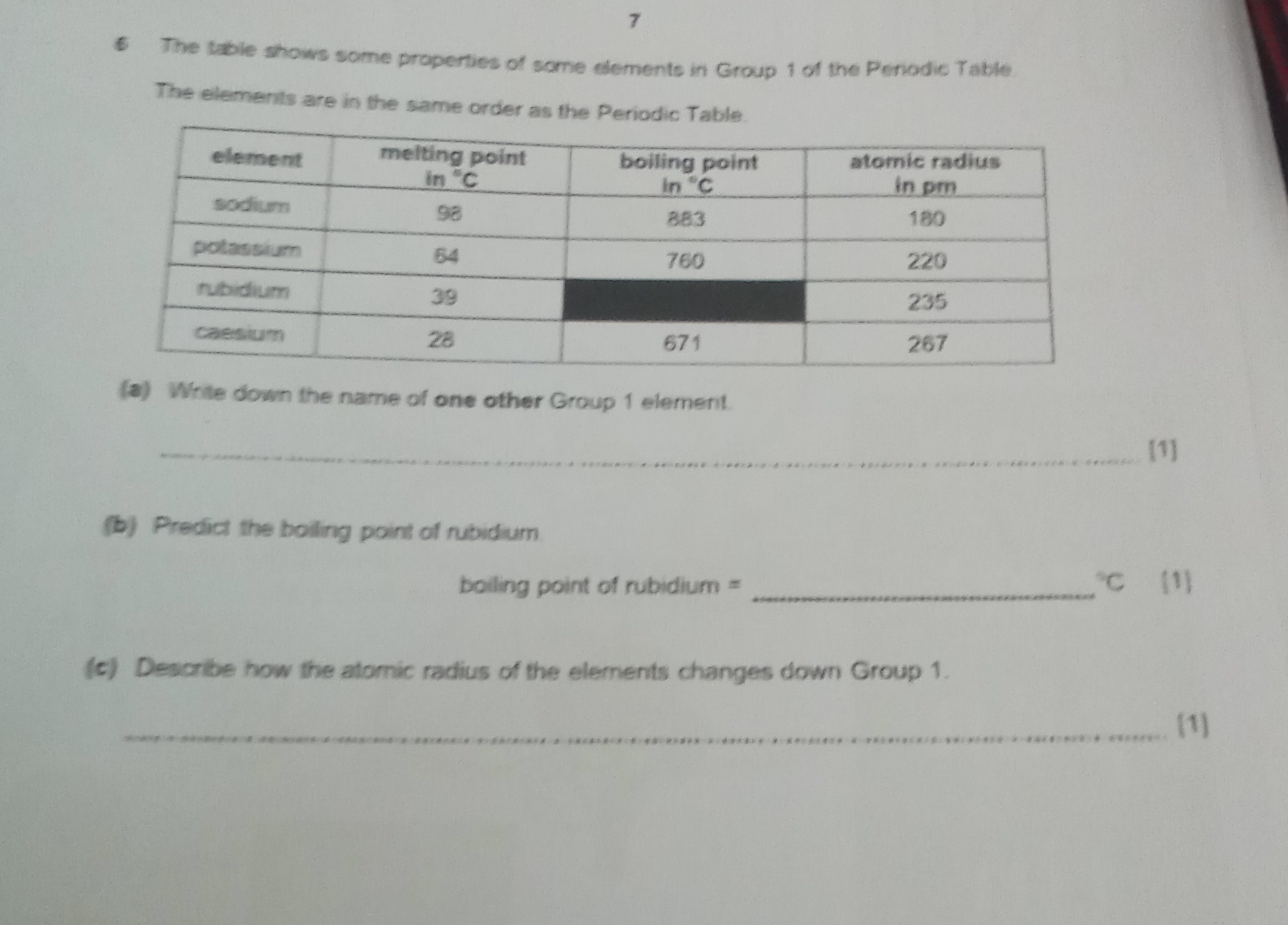 Answer carefully The table shows some properties