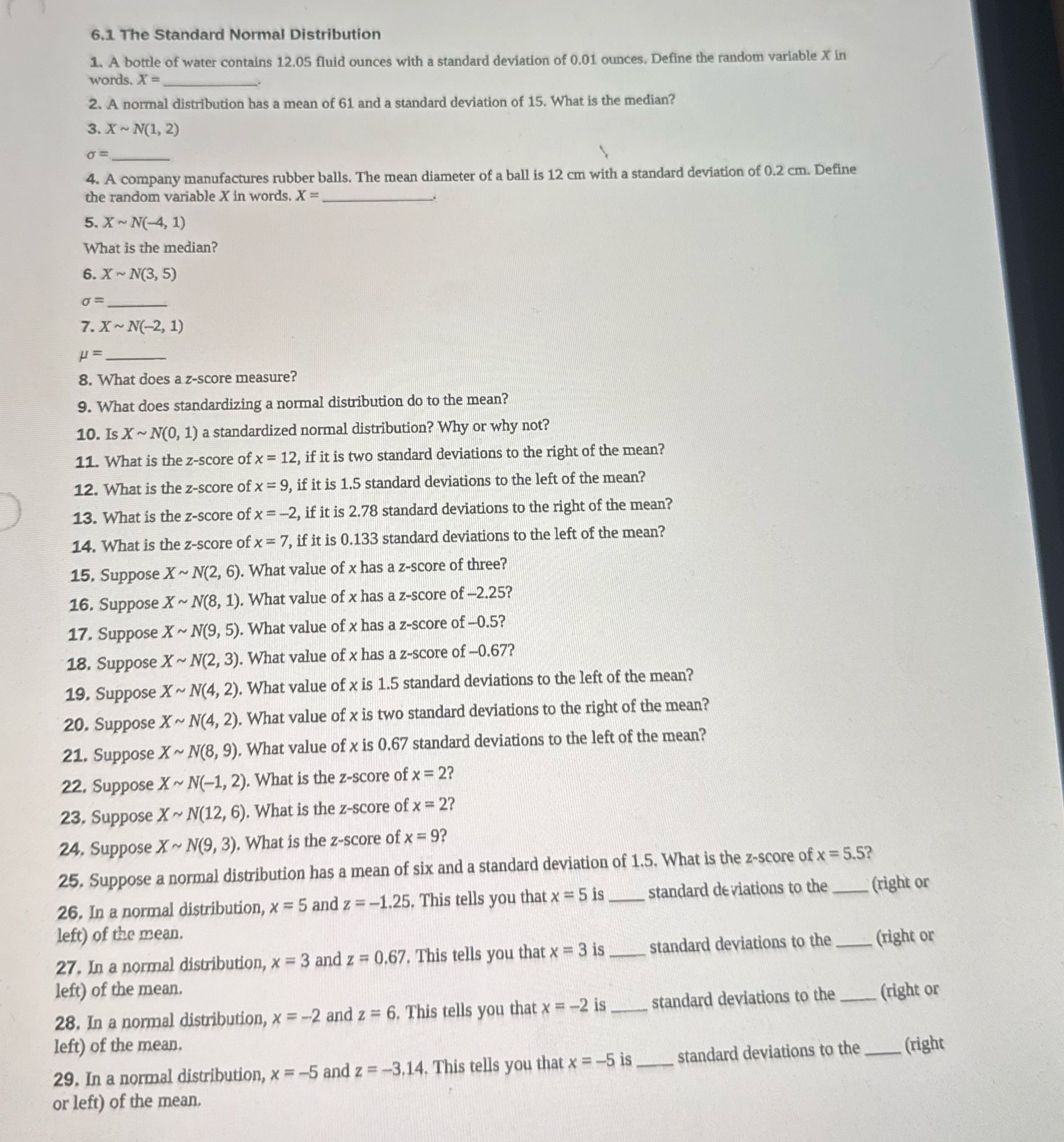 6.1 The Standard Normal Distribution words. X =