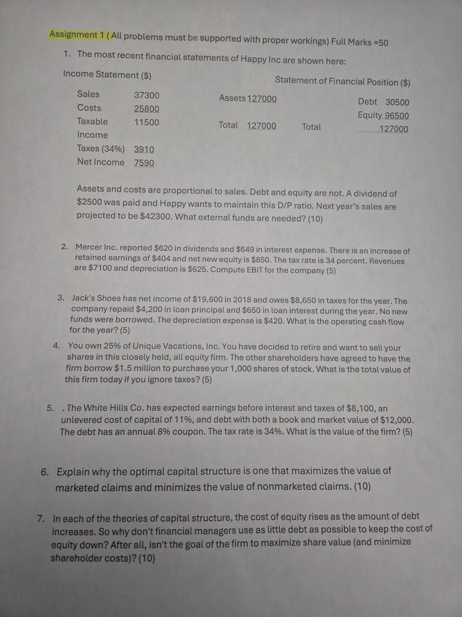 Assignment 1 ( All problems must be supported