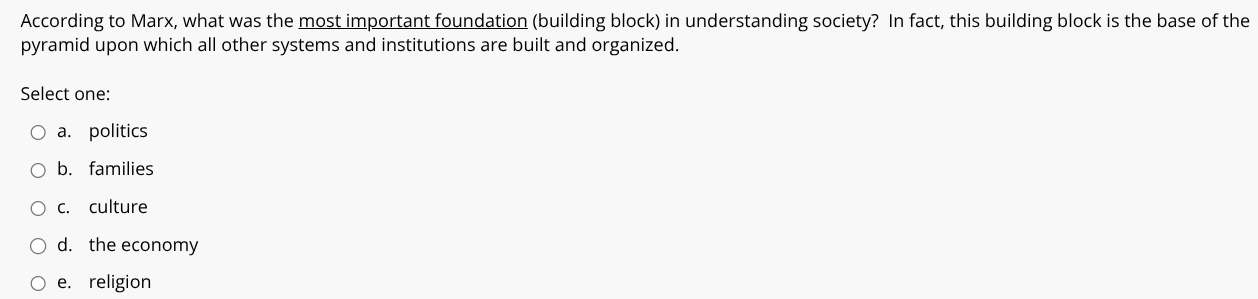 Answer According to Marx, what was the most