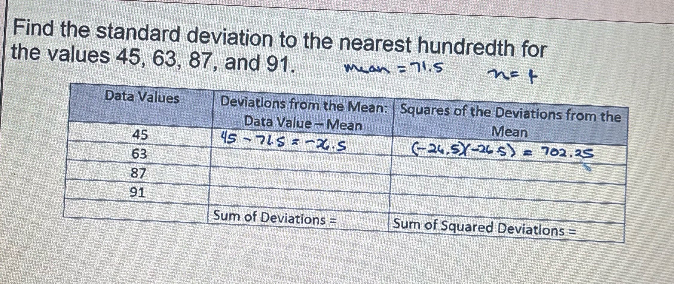 Find the standard deviation to the nearest