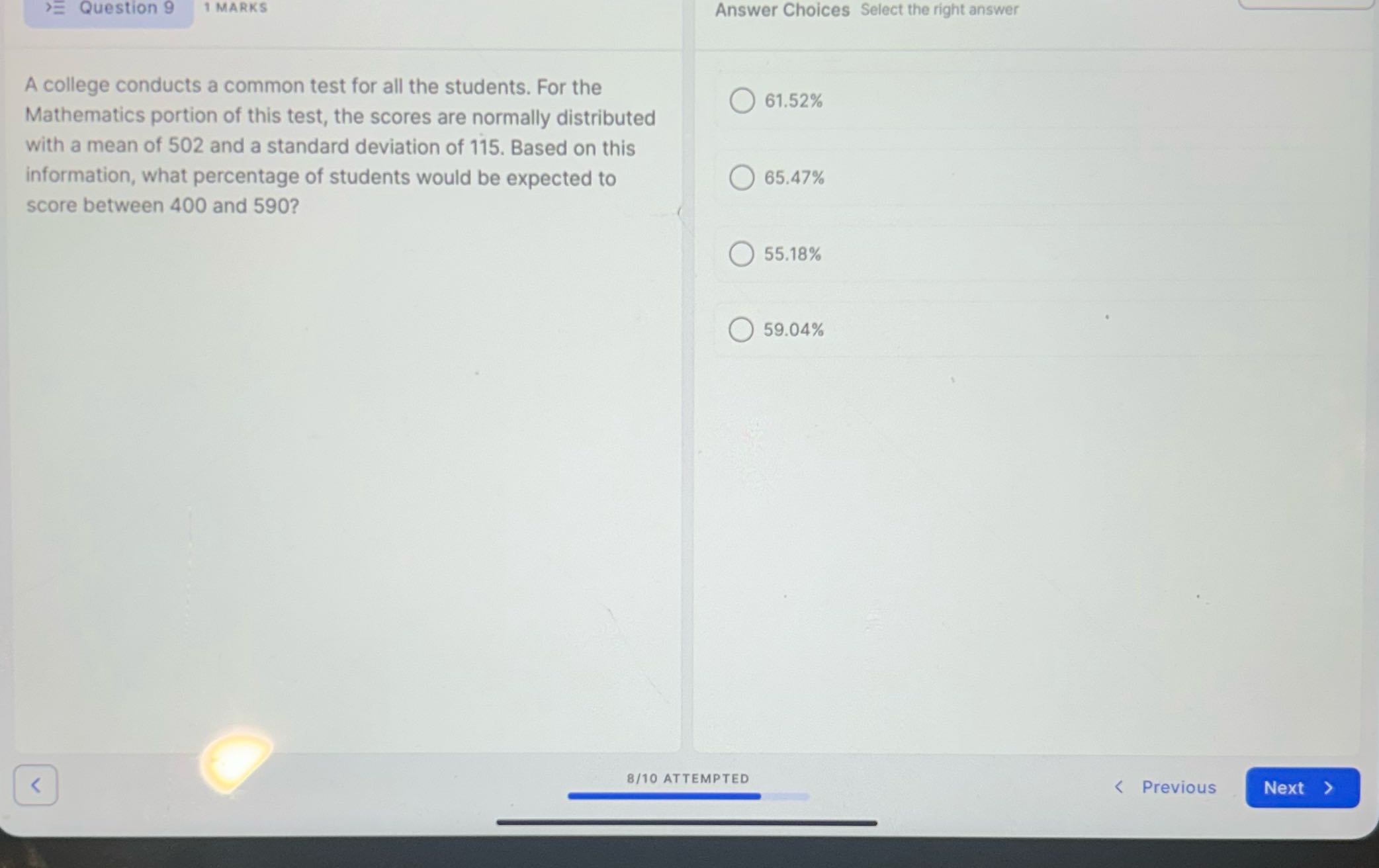 >= Question 9 1 MARKS Answer Choices Select the
