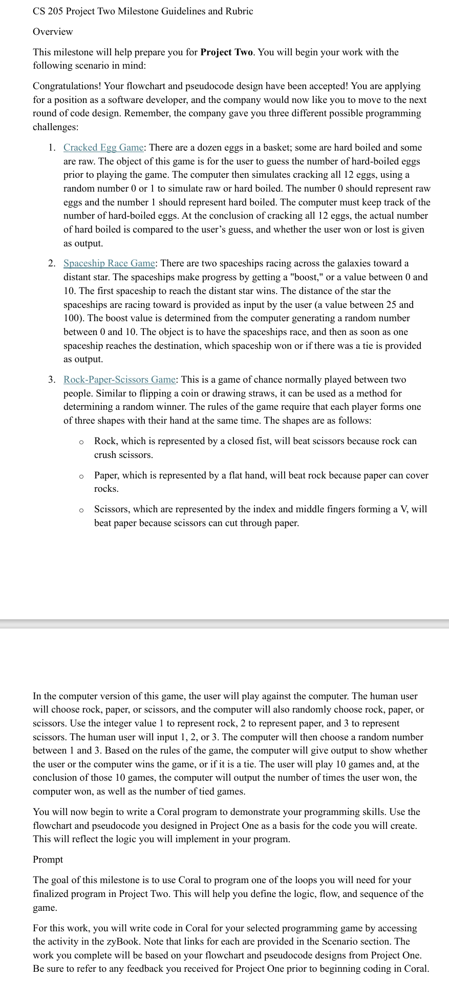 CS 205 Project Two Milestone Guidelines and