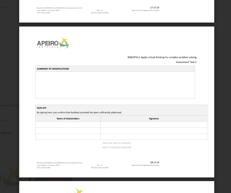 APEIRO STITUT BSBCRT611 Apply critical thinking