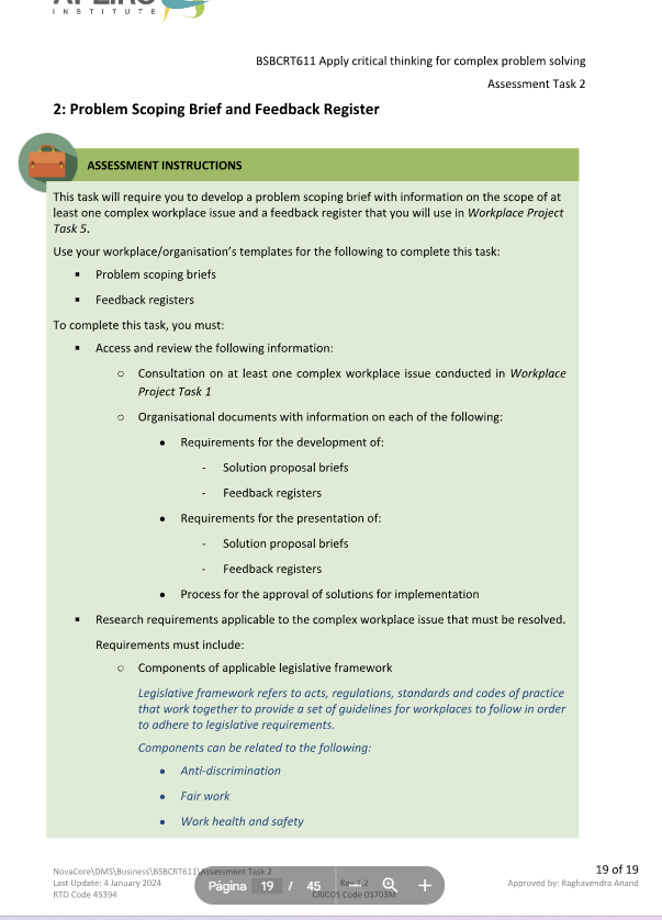 APEIRO STITUT BSBCRT611 Apply critical thinking