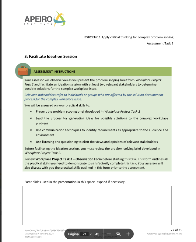 APEIRO STITUT BSBCRT611 Apply critical thinking