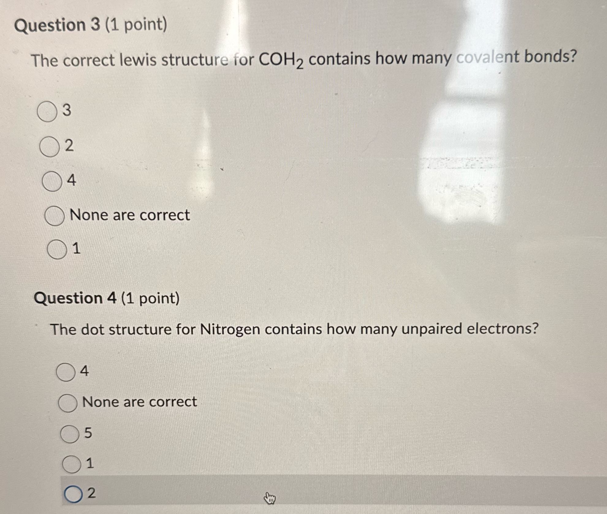 Answer Question 3 (1 point) The correct lewis