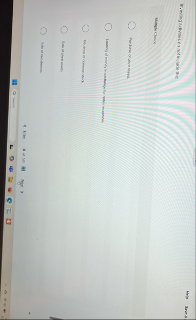 Help Solve 3 Investing activities do not include