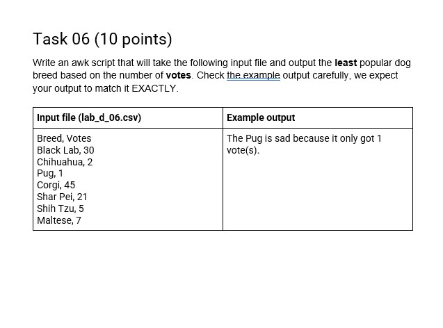 Lab D - AWK 100 lab points possible - 7 graded