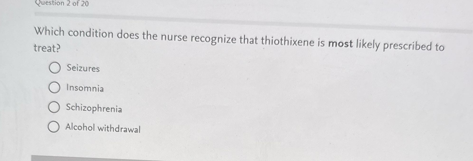 Question 2 of 20 Which condition does the nurse