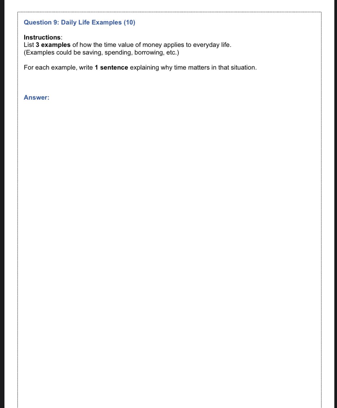 Question 9: Daily Life Examples (10)