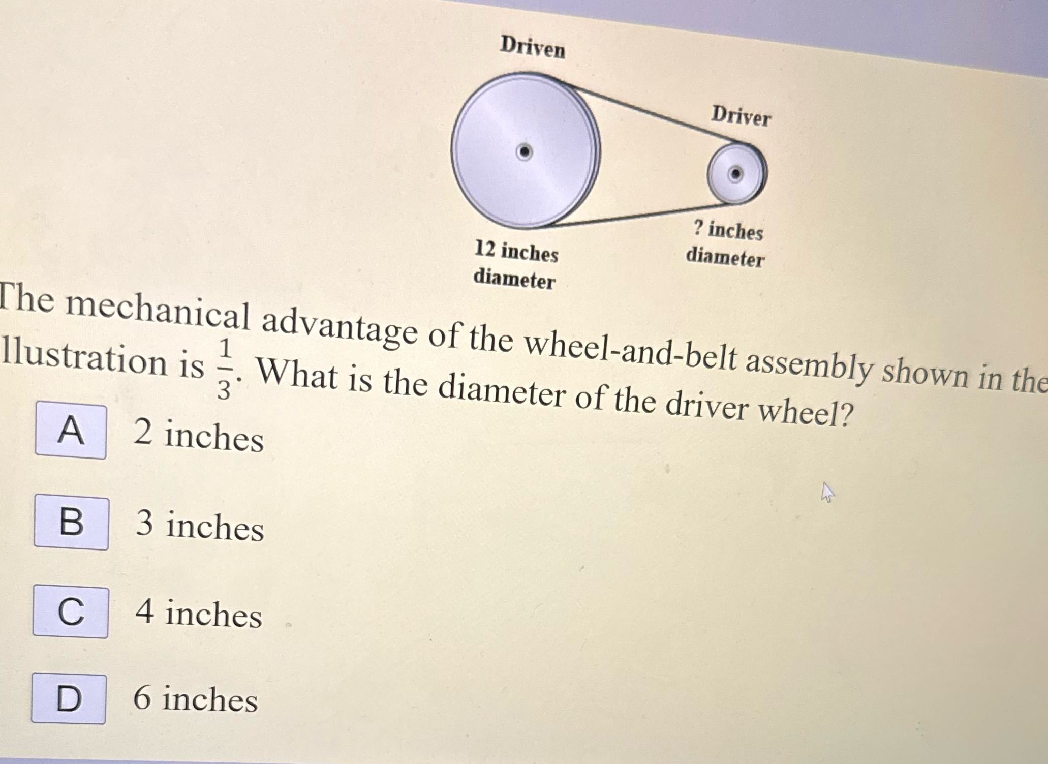 Driven Driver ? inches 12 inches diameter