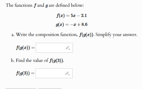 solv The functions f and g are defined below: