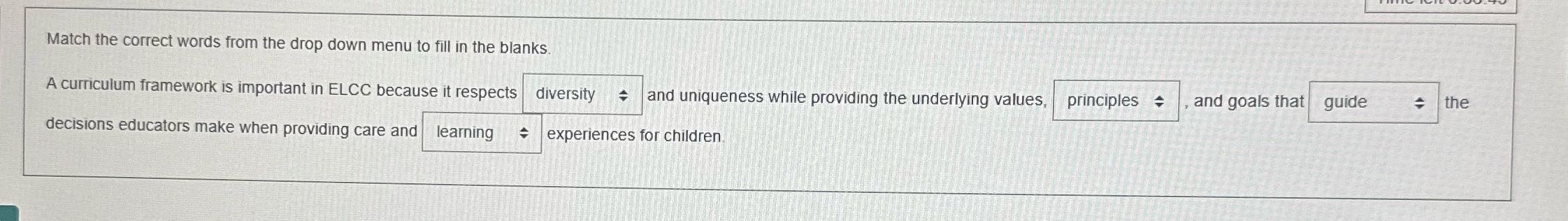Match the correct words from the drop down menu