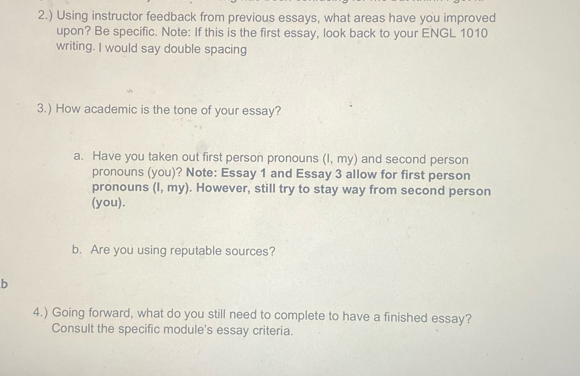 2.) Using instructor feedback from previous