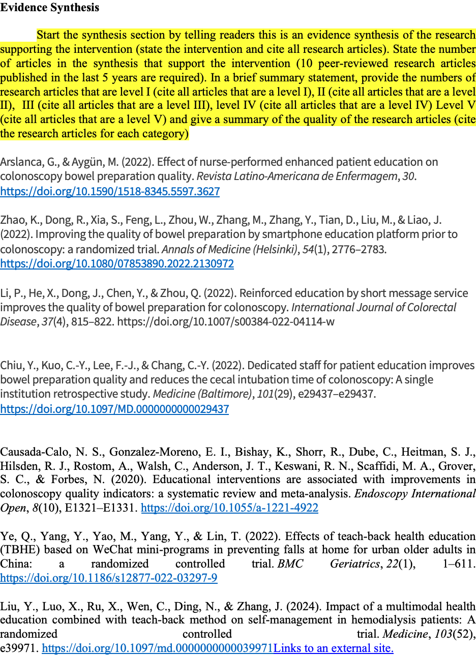 Evidence Synthesis Start the synthesis section by