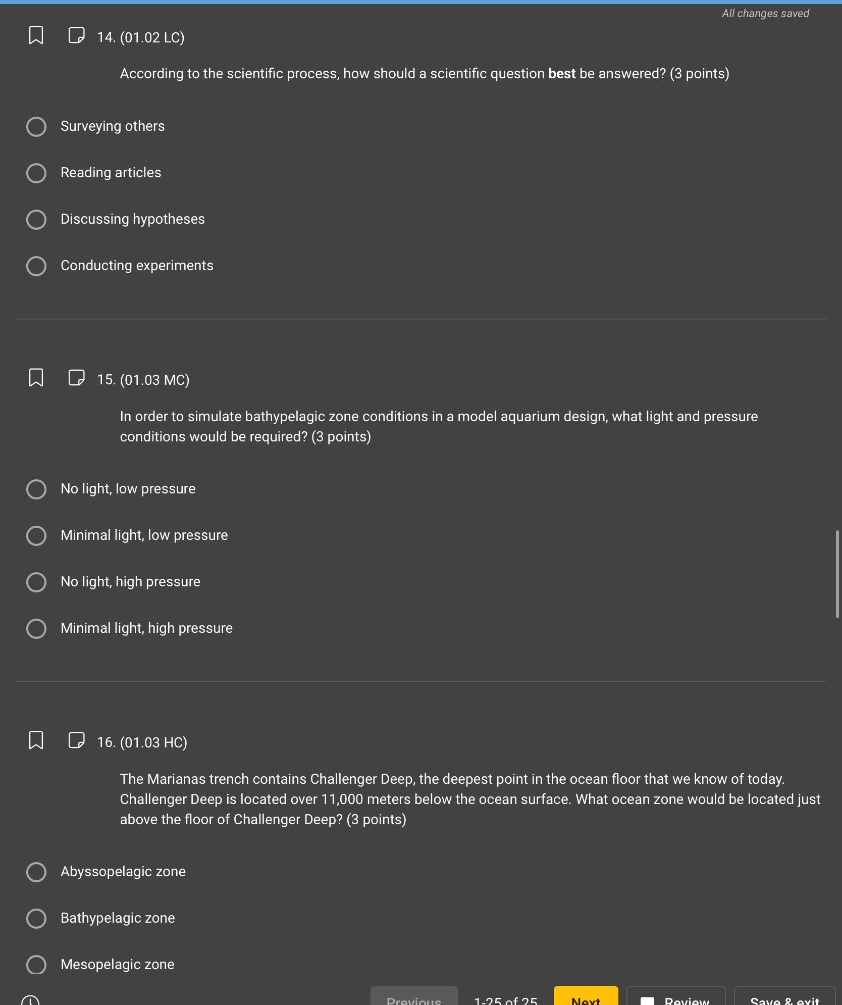 All changes saved Q 14. (01.02 LC) According to