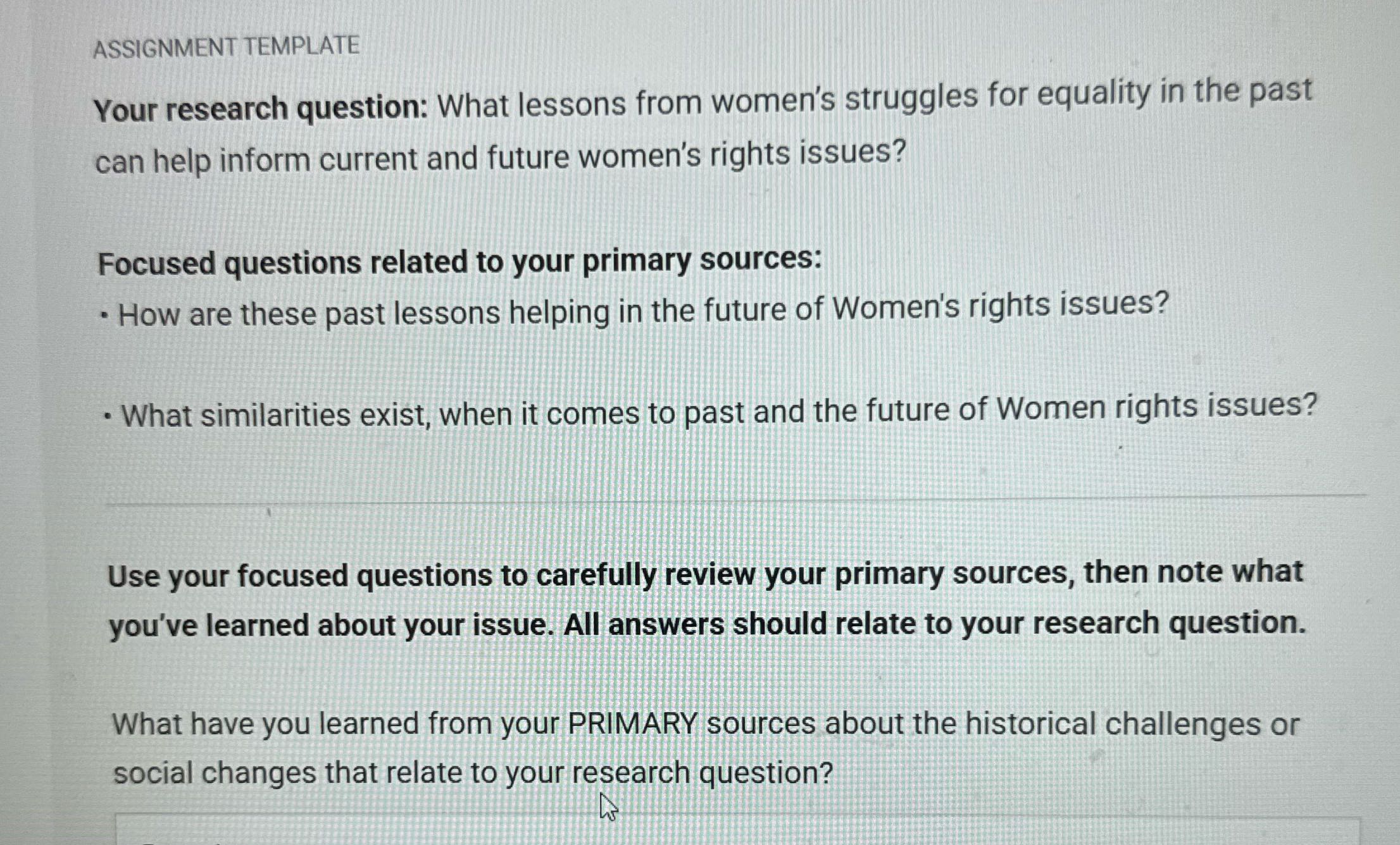 ASSIGNMENT TEMPLATE Your research question: What