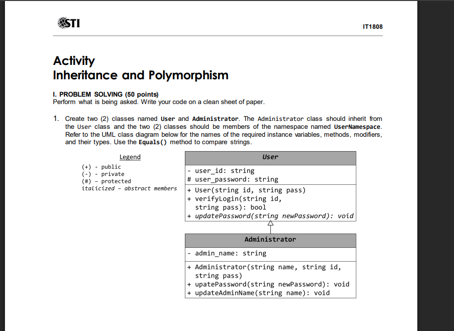 SST 1T1808 Activity Inheritance and Polymorphism