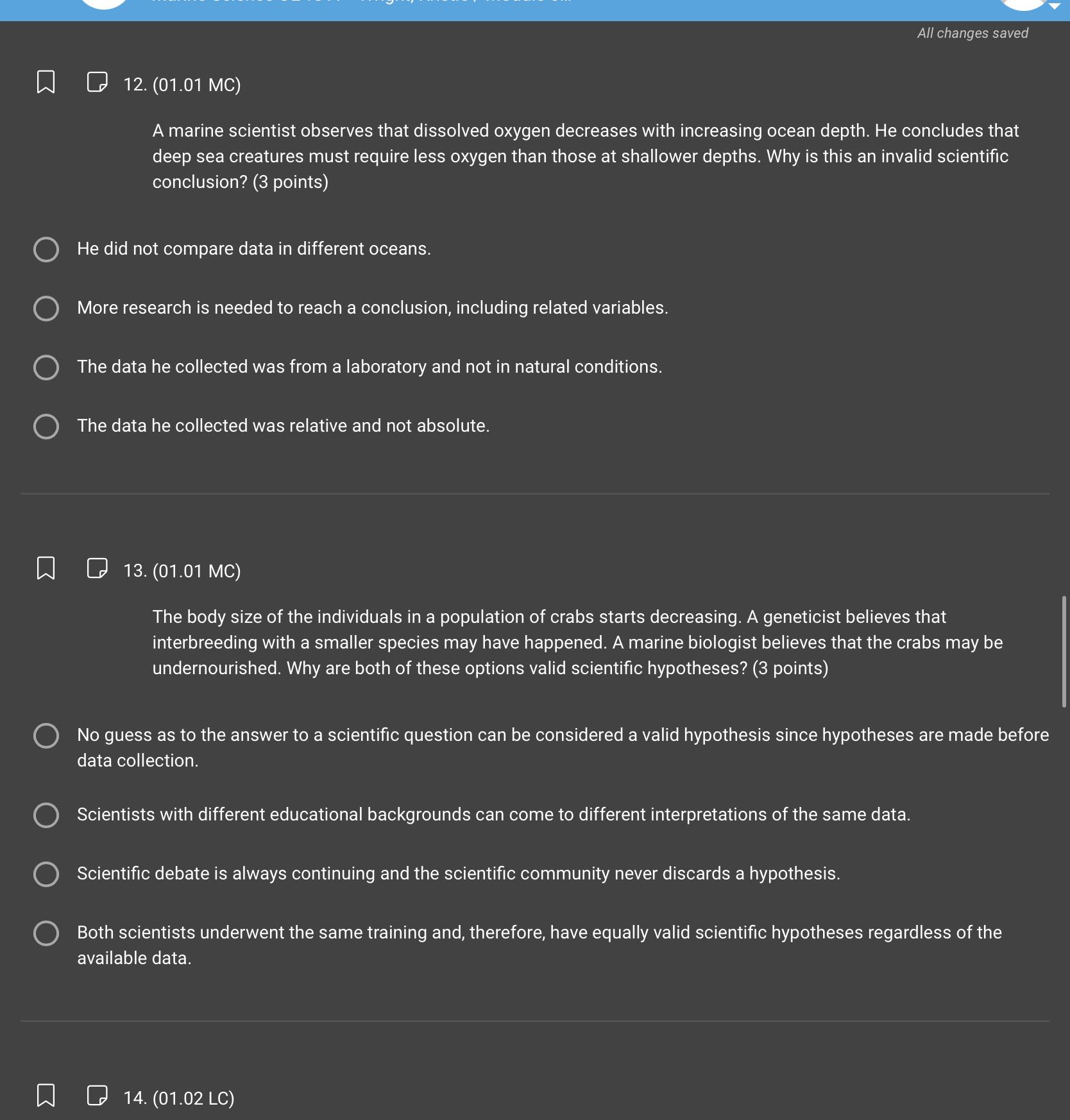 All changes saved ie PRO) A marine scientist