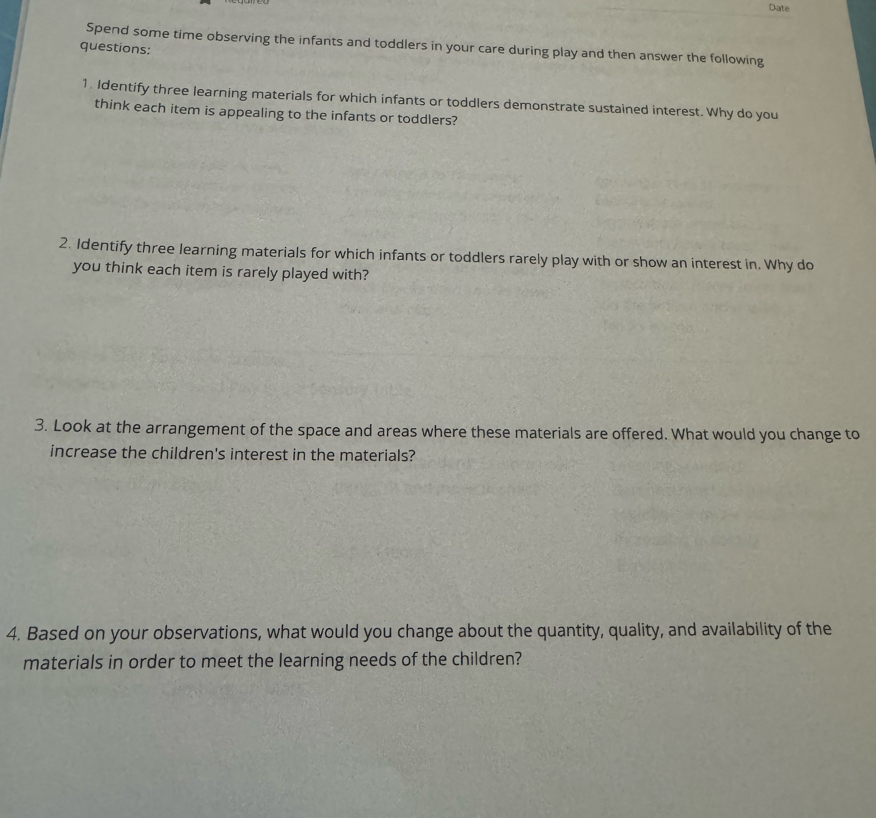 Psych Date Spend some time observing the infants
