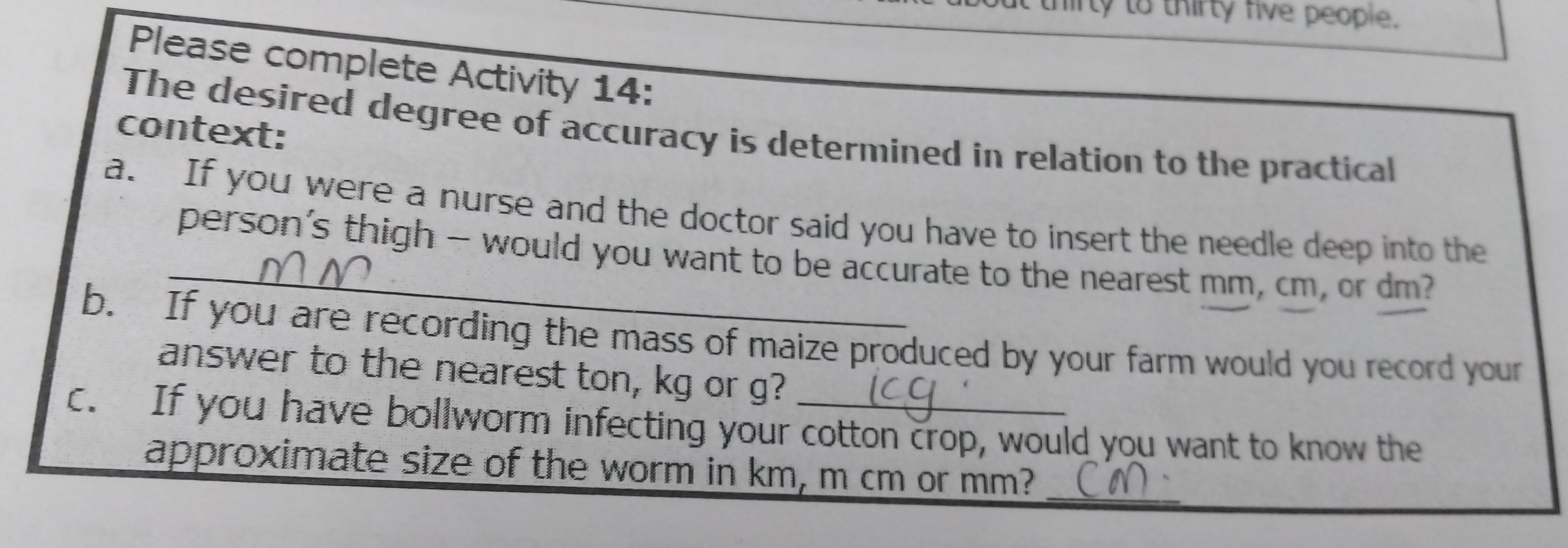 to thirty five people. Please complete Activity