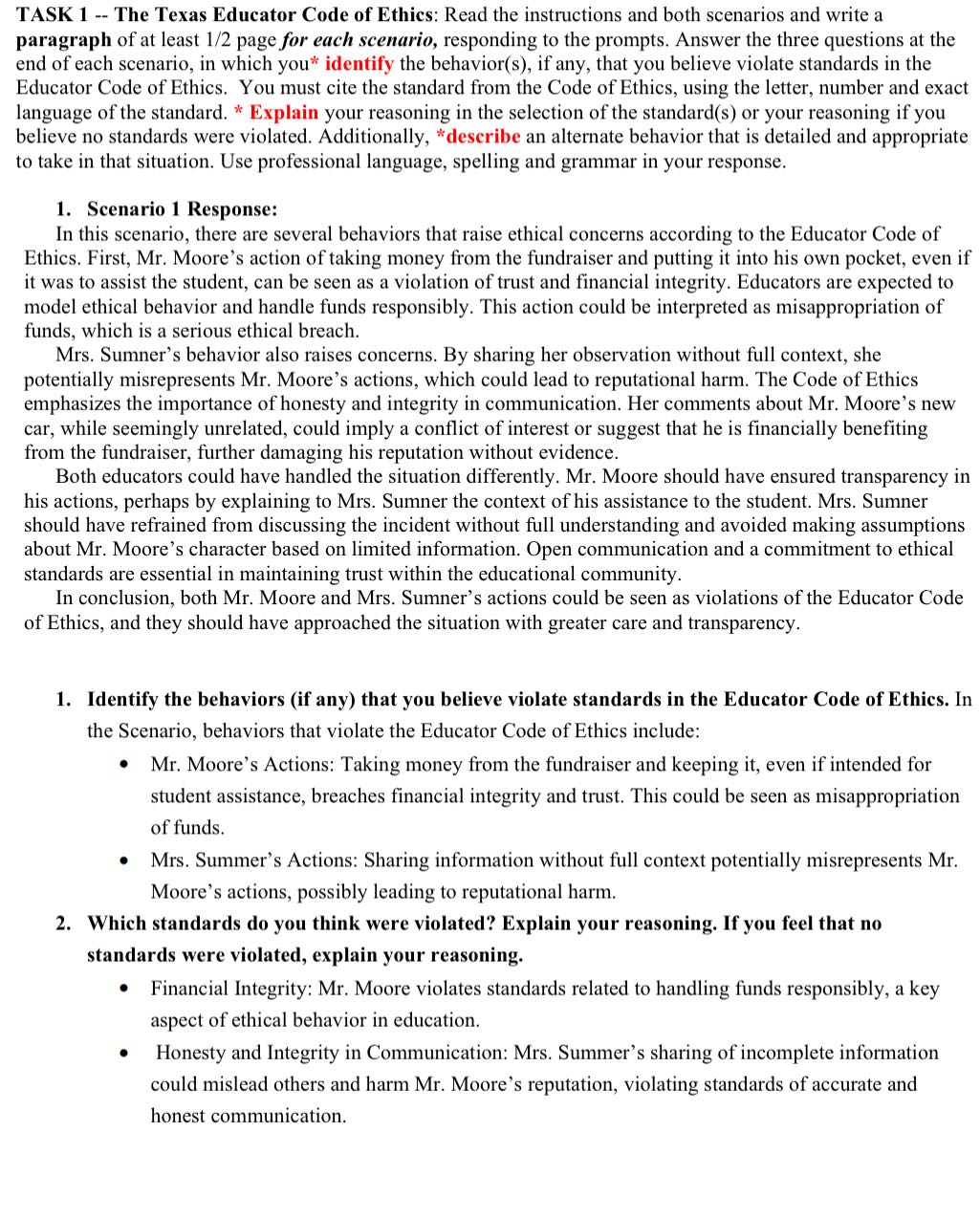 TASK 1 -- The Texas Educator Code of Ethics: Read