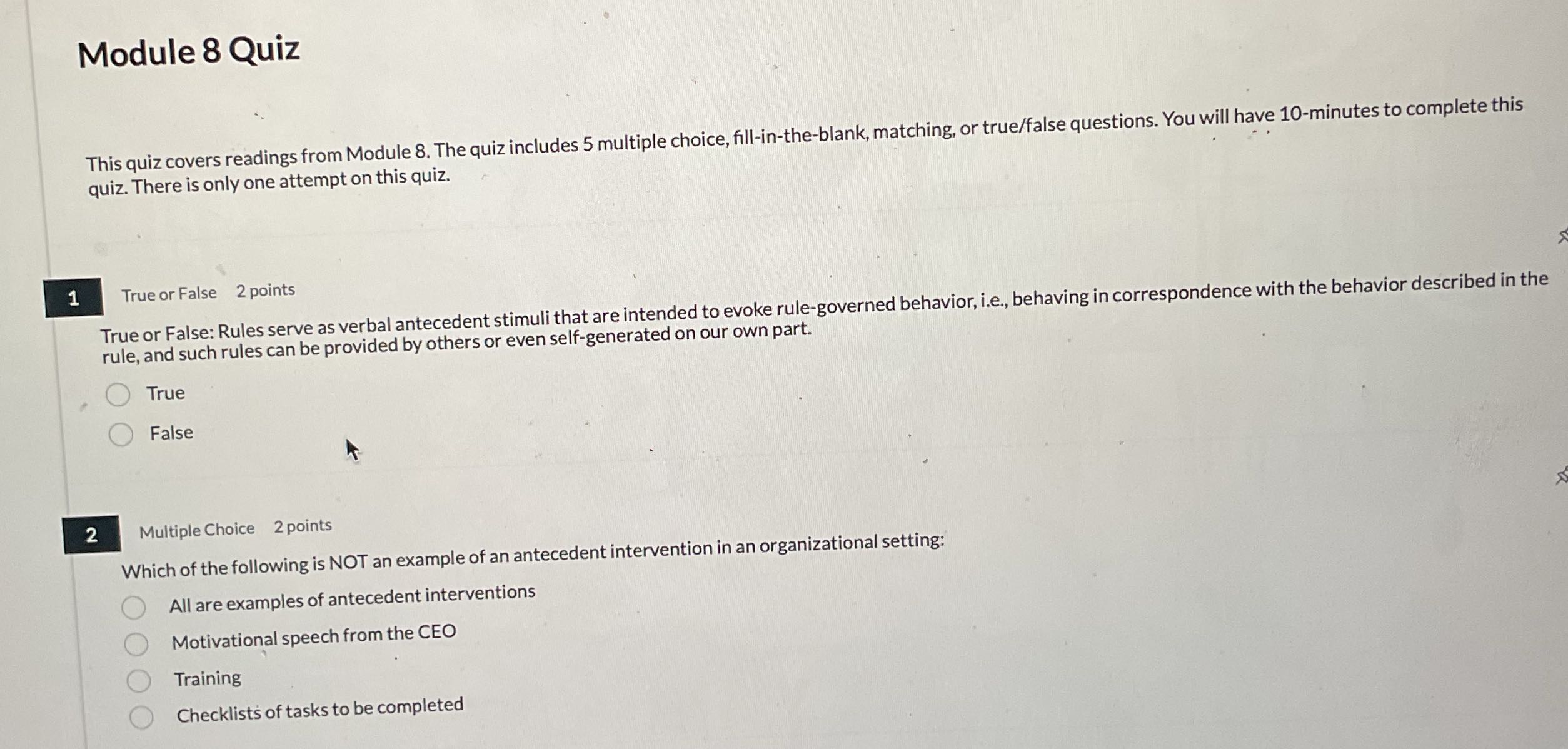 Module 8 Quiz This quiz covers readings from