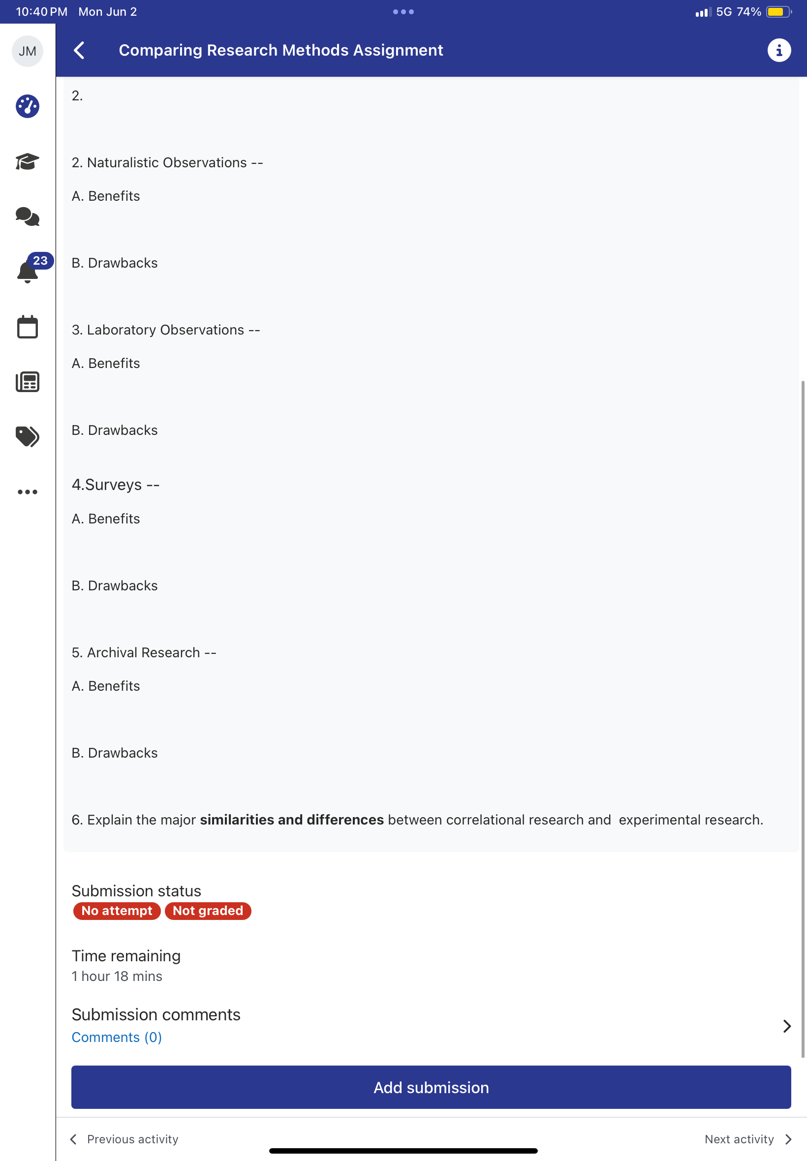 10:40 PM Mon Jun 2 .1 5G 74% JM < Comparing