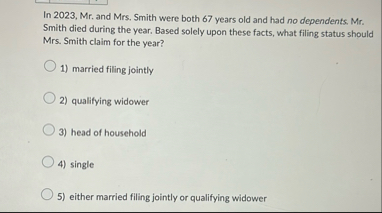 In 2 0 2 3 , Mr . and Mrs . Smith were both 6 7