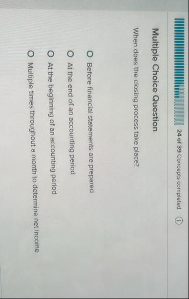 2 4 of 3 9 Concepts completed ( i ) Multiple