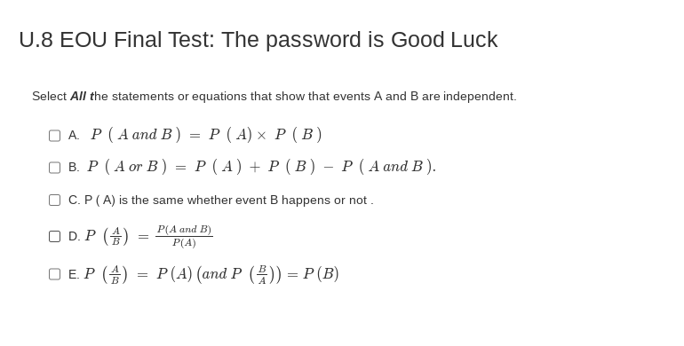 I need the correct answer U.8 EOU Final Test: The